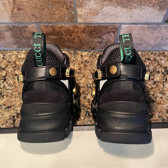 GUCCI Women's Flashtrek Crystals Black Emerald Sneakers - Picture 8 of 13
